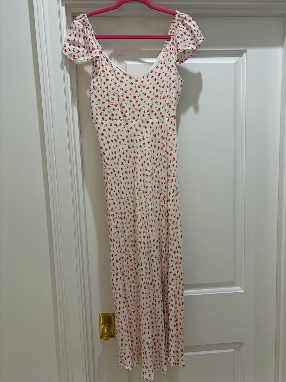 The Workshop Clothing Cream Maxi Dress with Red Floral Print